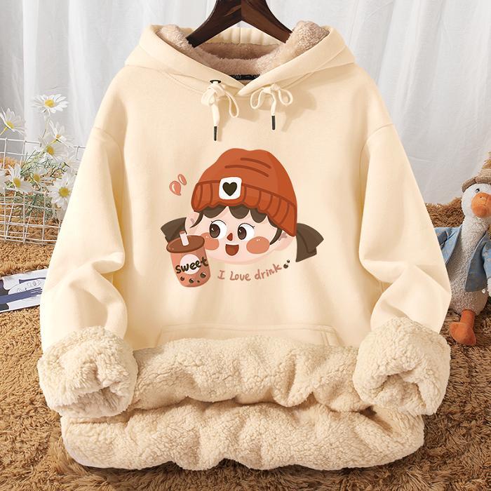 Áo Hoodie Lót Lông Cừu Dày Phong Cách Mới