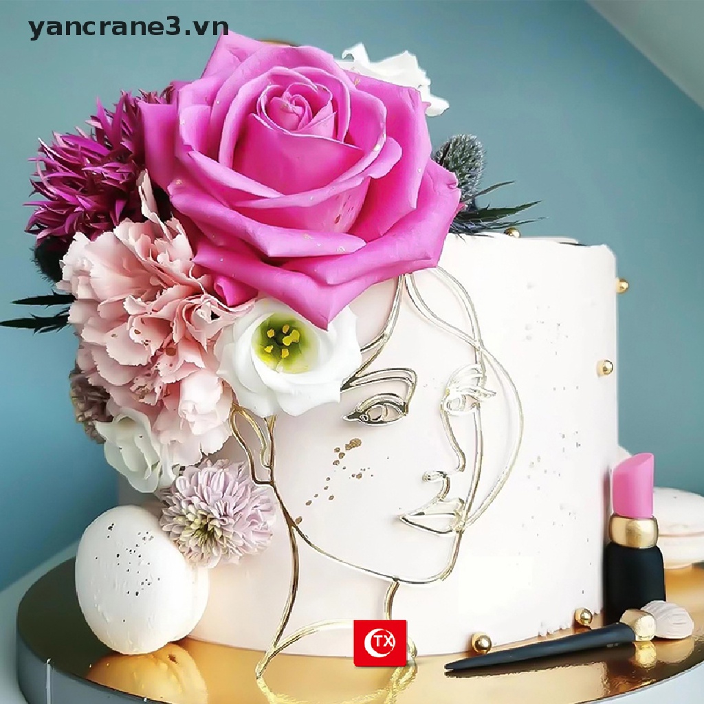 {YAN3} Que Cắm Trang Trí Bánh Kem Sinh Nhật Hình Cô Gái Nghệ Thuật Tối Giản Màu Vàng Cổ Điển {yancrane3.vn}