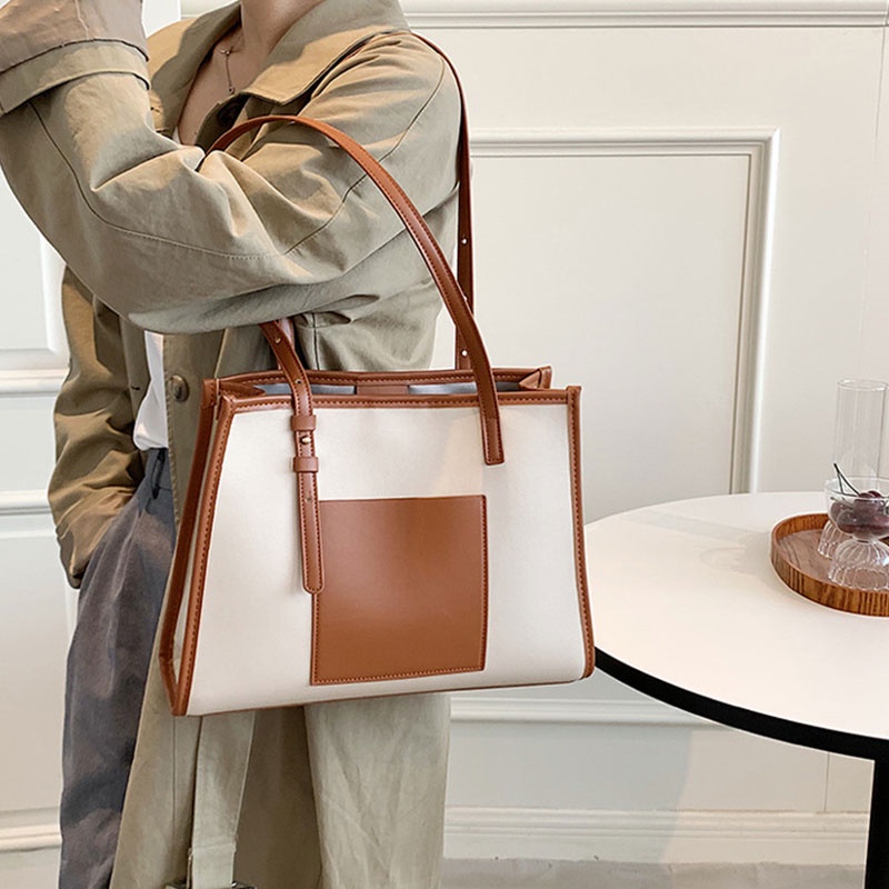 Mischa Túi Xách Da PU Đeo Vai Màu Tương Phản Phong Cách Phương Tây Đơn Giản