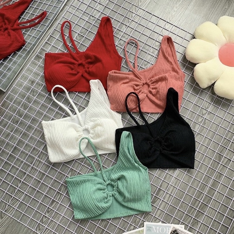 Áo croptop khoen ngực kiểu lệch vai ôm body