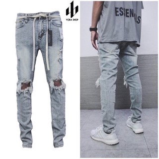 QUẦN JEANS XANH RÁCH GỐI FORM SKINNY XỊN ĐẸP [TẶNG KÈM DÂY] (ảnh thật 100%) RGX1