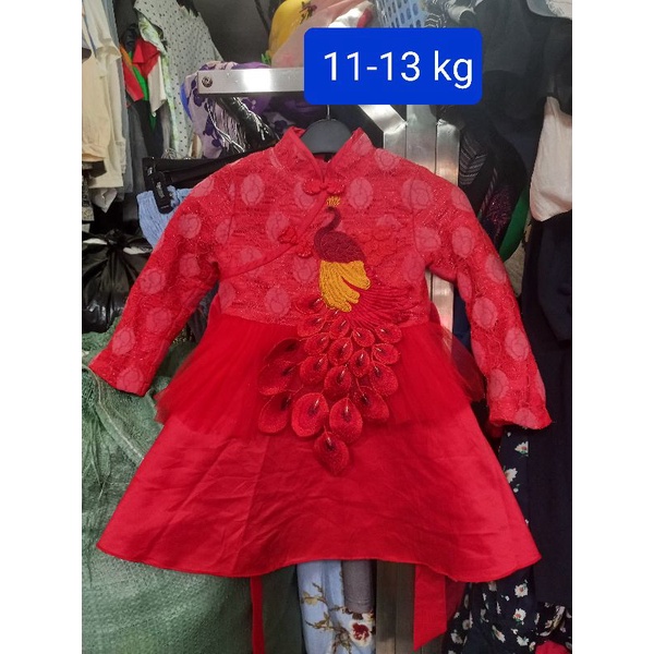 áo đầm đỏ 11-13 kg hình chim công ms28