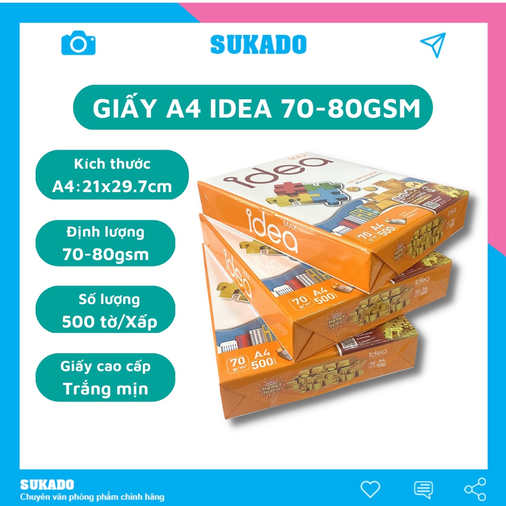 Giấy A4 Idea 70gsm dày 500 tờ nhập khẩu Thái Lan SUKADO