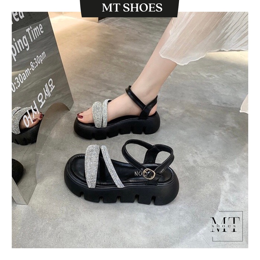 Sandal nữ đế đúc cao 5P quai đính đá mẫu mới siêu Hot hàng QC cao cấp form chuẩn đẹp phong cách Hàn Quốc