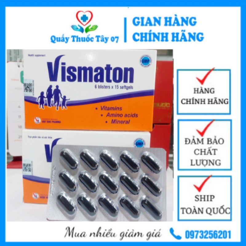 VISMATON Thuốc Bổ Tổng Hợp Bổ Sung Vitamin-Acid Amin-Khoáng Chất Nâng Cao Sức Đề Kháng Dược Việt Đức Hộp 6Vỉ×15 ViênNang