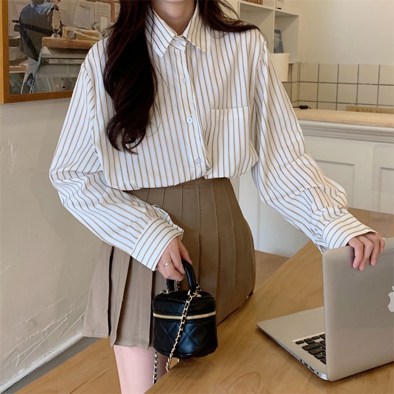 SUXI Áo Sơ Mi Nữ Dài Tay Cổ Bẻ Form Rộng Thời Trang Hàn