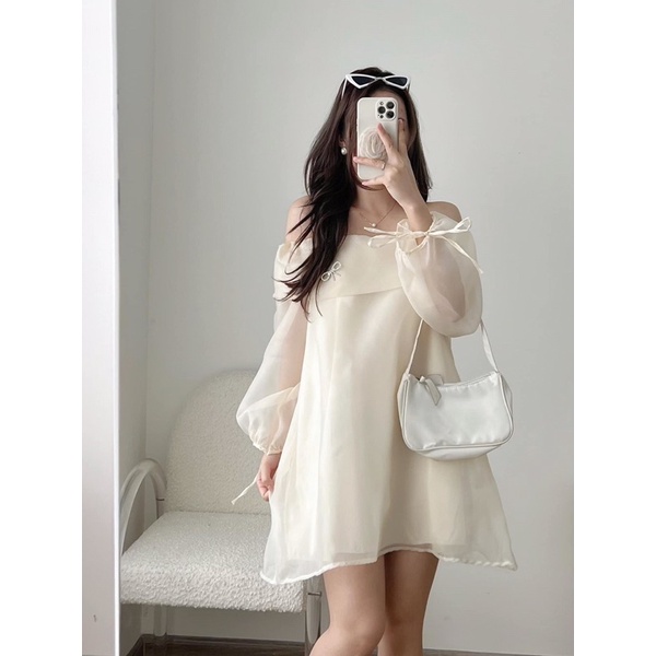 VÁY / ÁO VÁY TRỄ VAI VOAN 2 LỚP KÈM TAG ĐÁ