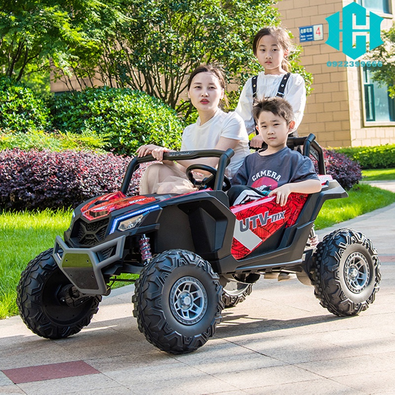Xe ô tô điện trẻ em đôi siêu lớn 4 bánh đồ chơi trẻ em điều khiển từ xa có thể ngồi người lớn cha mẹ và con xe địa hình
