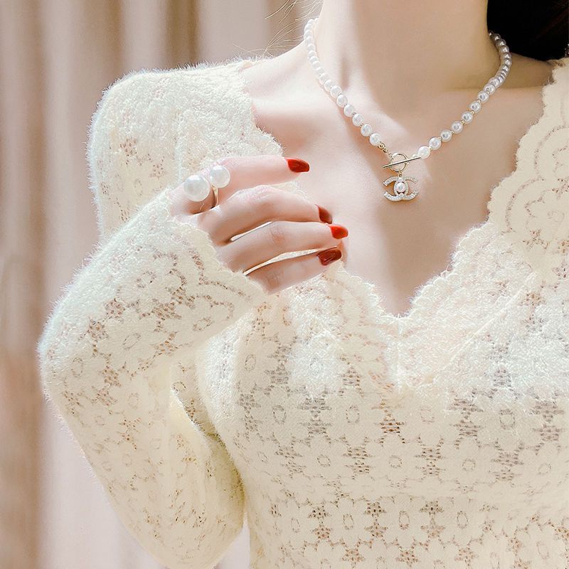 Áo Ren Trắng Tay Dài Cổ Chữ v Phong Cách Mới