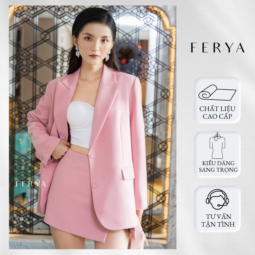 Áo Blazer Nữ Felicia Ferya Màu Đỏ Cao Cấp Dáng Dài Form Rộng Có 2 Cúc Thời Trang Chất Twill Nhập Khẩu