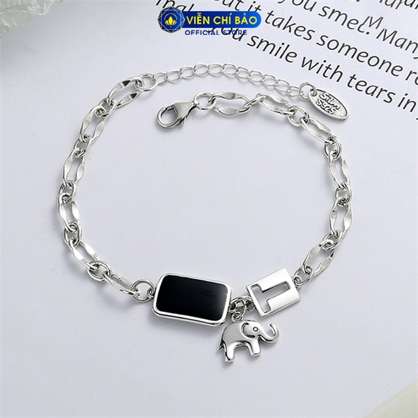 Lắc tay bạc nữ đá đen chữ T charm voi chất liệu bạc 925 thời trang phụ kiện trang sức Viễn Chí Bảo L000314