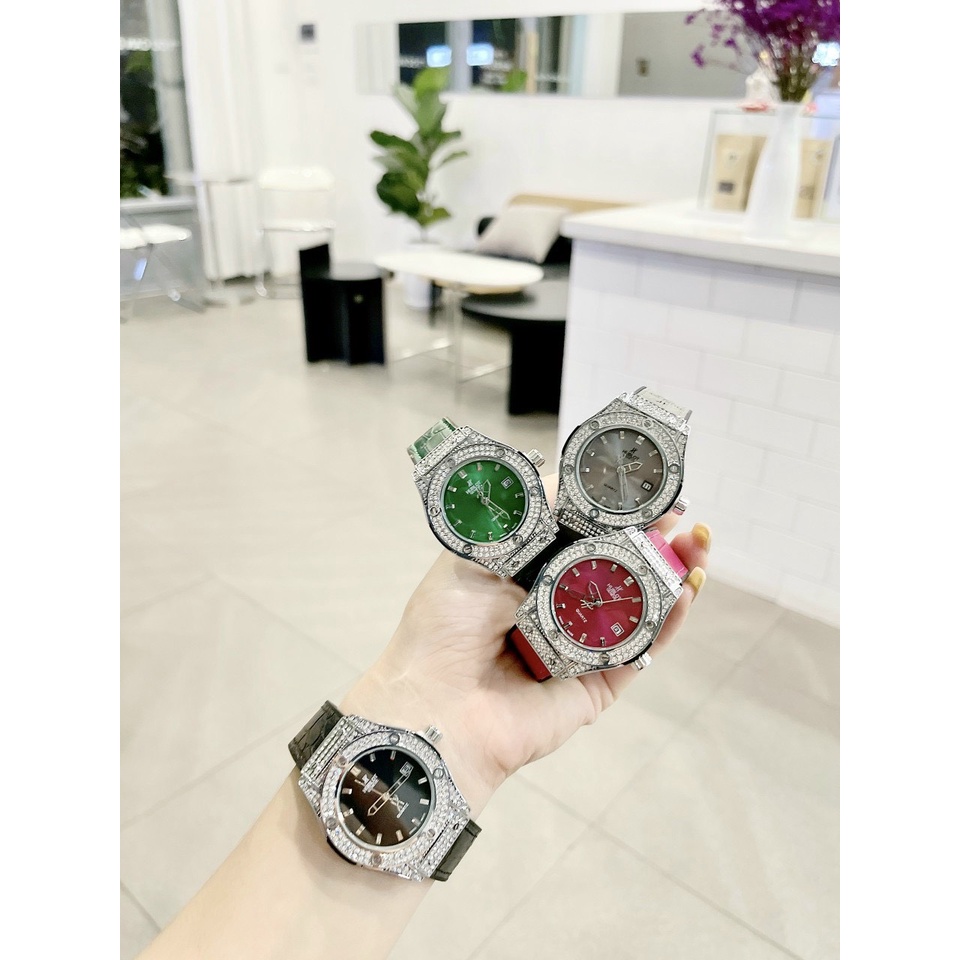 Đồng hồ nữ h.lot dây da - Đính đá cao cấp - bảo hành 12 tháng