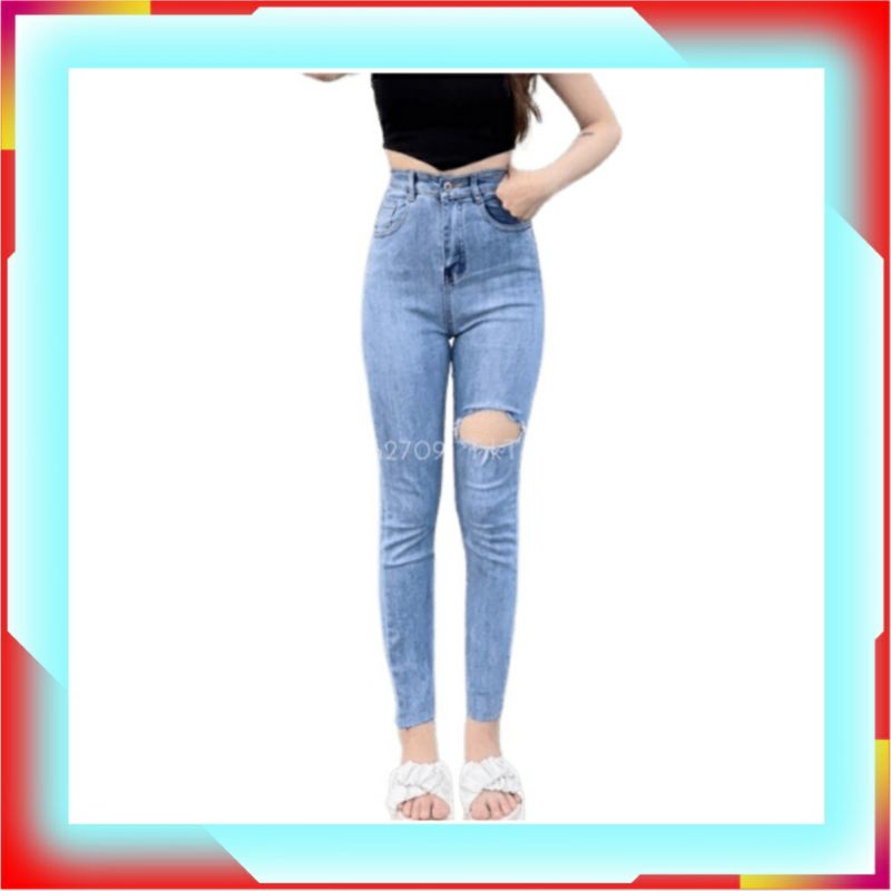 Quần jean nữ rách, quần bò nữ rách lưng cao ôm dáng ấn tượng ngay từ cái nhìn đầu tiên chất vải co giãn