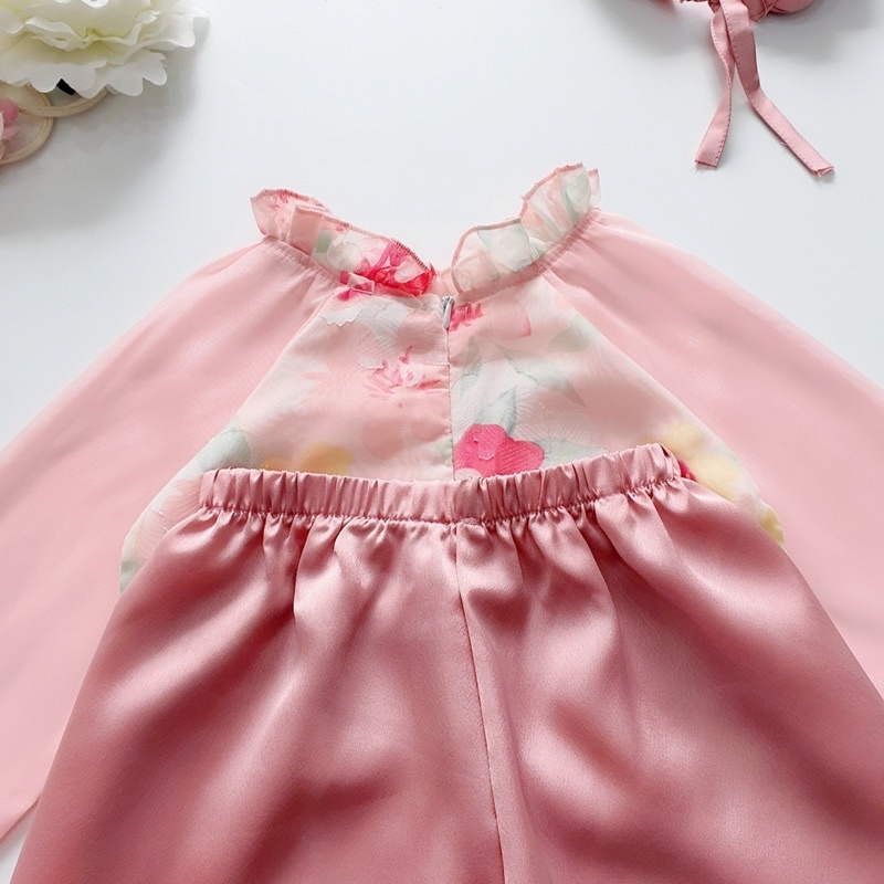 Áo Dài Cách Tân Tơ Hoa Kèm Mấn Cho Mẹ Và Bé Gái 4 Đến 64kg