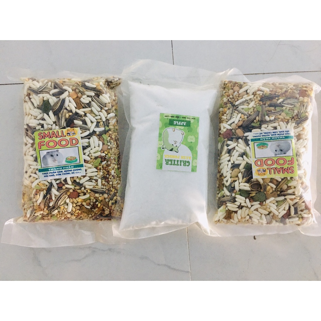 Combo đồ dùng cho Hamster ( 2 thức ăn 500g + cát tắm 1kg )