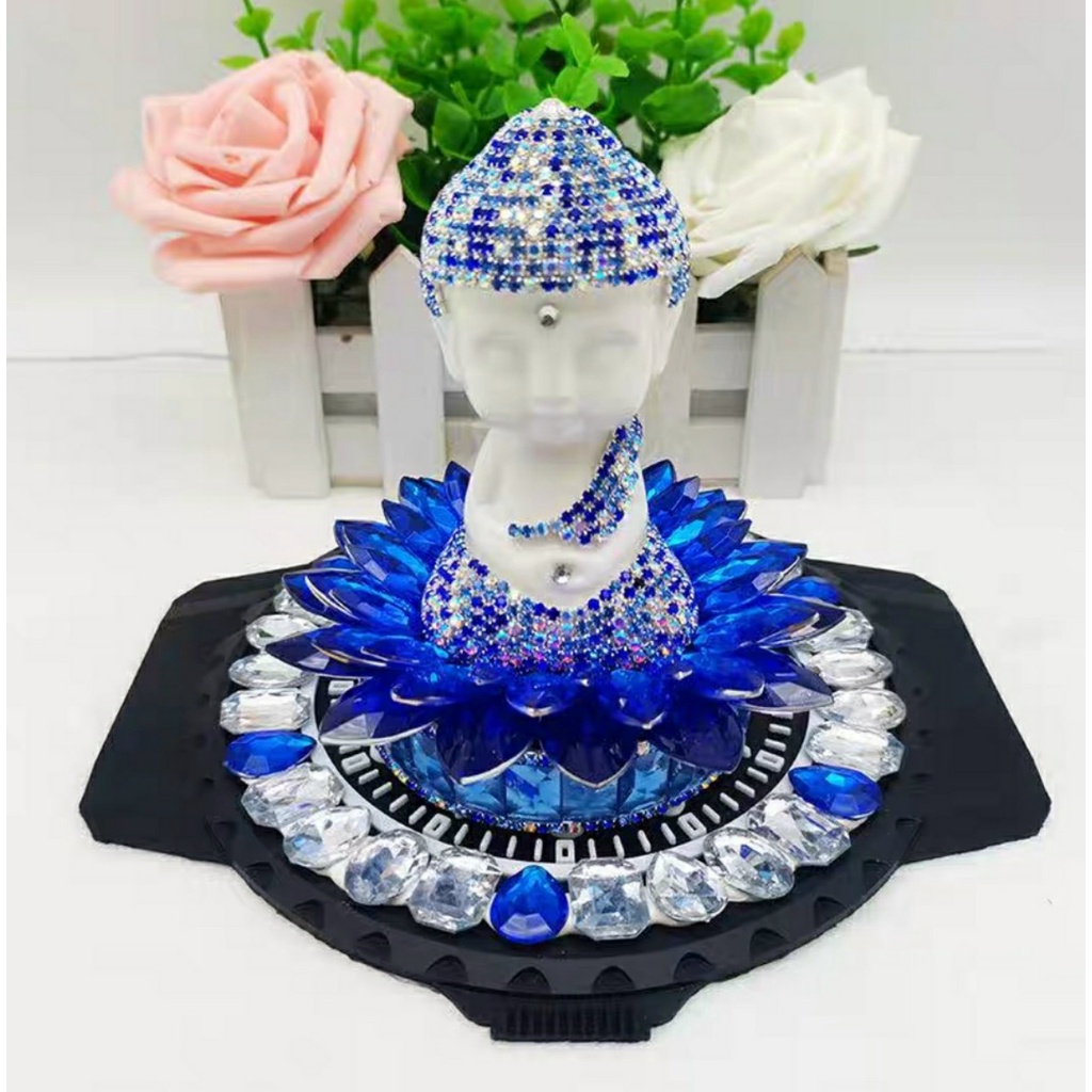 Nước Hoa Tượng đặt taplo xe ô tô, tượng Phật Thích Ca ngự đài sen đính đá pha lê cao cấp sang trọng