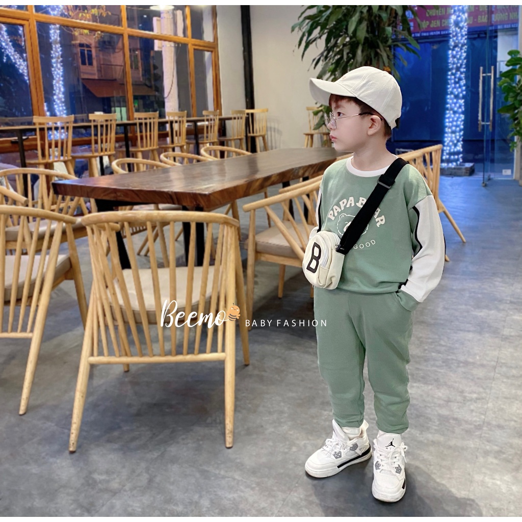 Set bộ quần áo Beemo in hình Papa Bear chất liệu nỉ da cá cho bé trai, bé gái đi học, đi chơi từ 1 đến 7 tuổi - 21B158