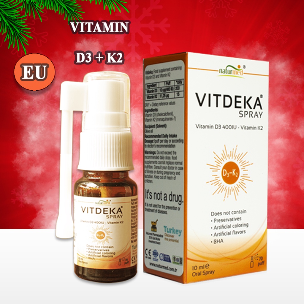 Vitamin D3 K2 Hấp Thụ Canxi Vitamin Cho Trẻ K2 D3 Tránh Còi Xương Thực Phẩm Bổ Sung Vitamin D K Dạng Xịt VitDeKa Spray
