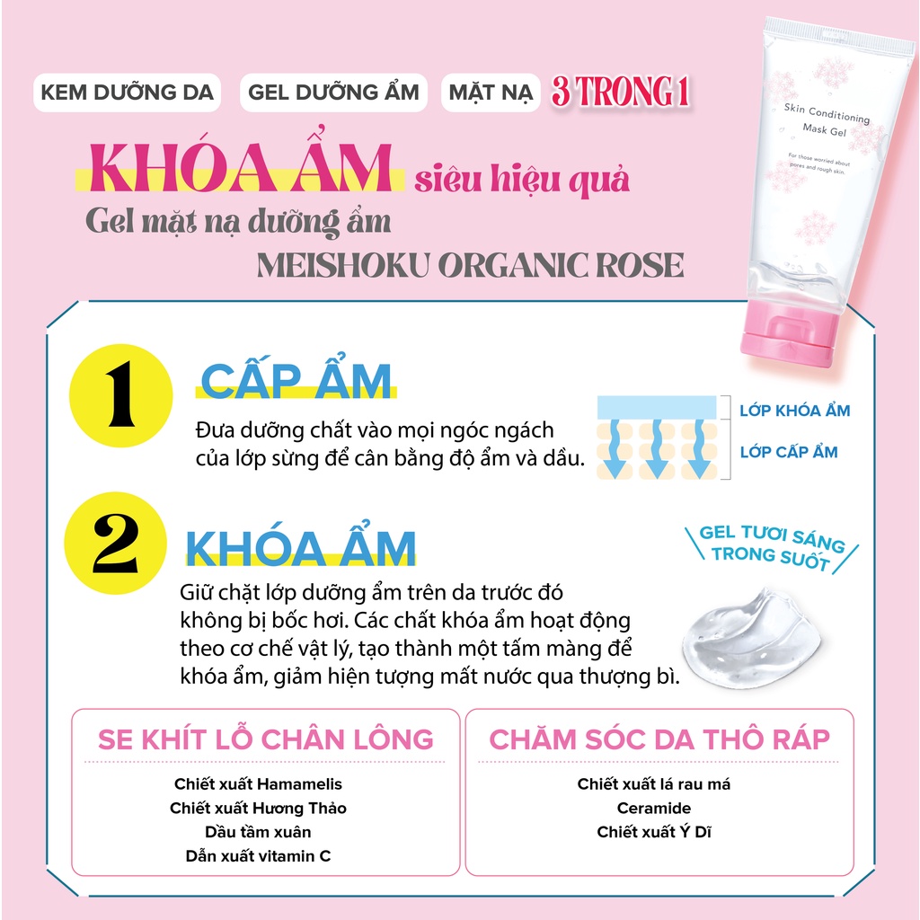 Gel Mặt Nạ Ngủ Hoa Hồng Hữu Cơ Thu Nhỏ Lỗ Chân Lông, Dưỡng Trắng MEISHOKU 90G