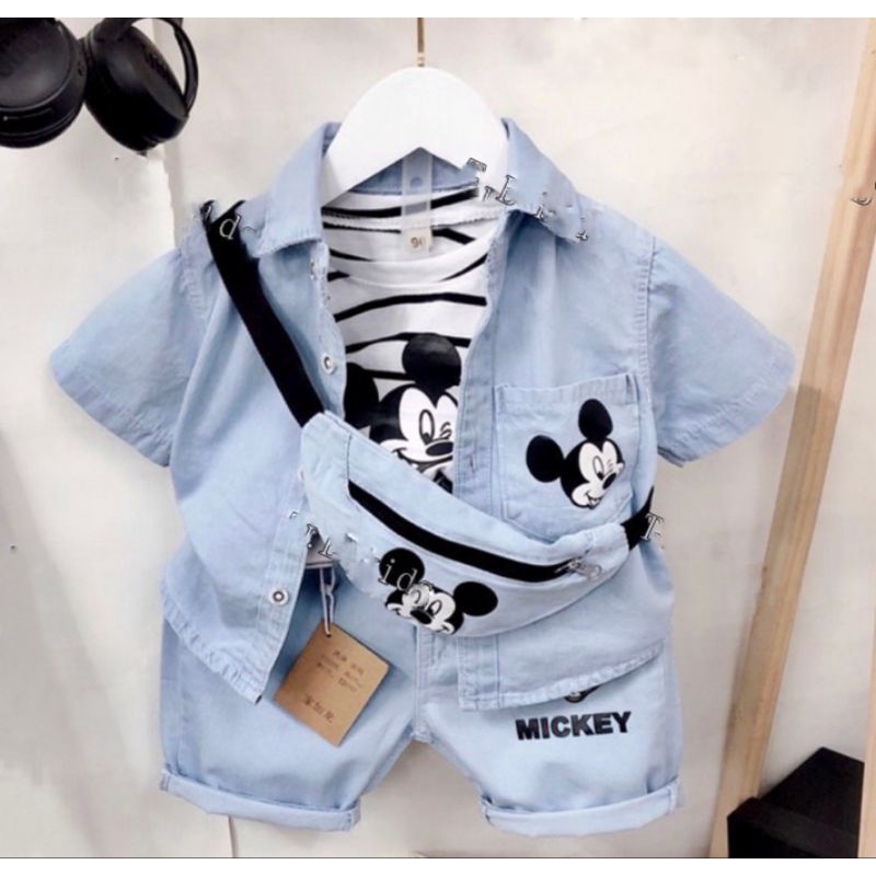 Bộ bò micky kèm túi đeo sành điệu cho bé trai