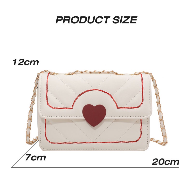 AlphaZ Túi Đeo Vai Hình Vuông Cỡ Nhỏ Bằng Da PU Họa Tiết Trái Tim Phối Dây Xích Kiểu Hàn Quốc Dễ Phối Đồ