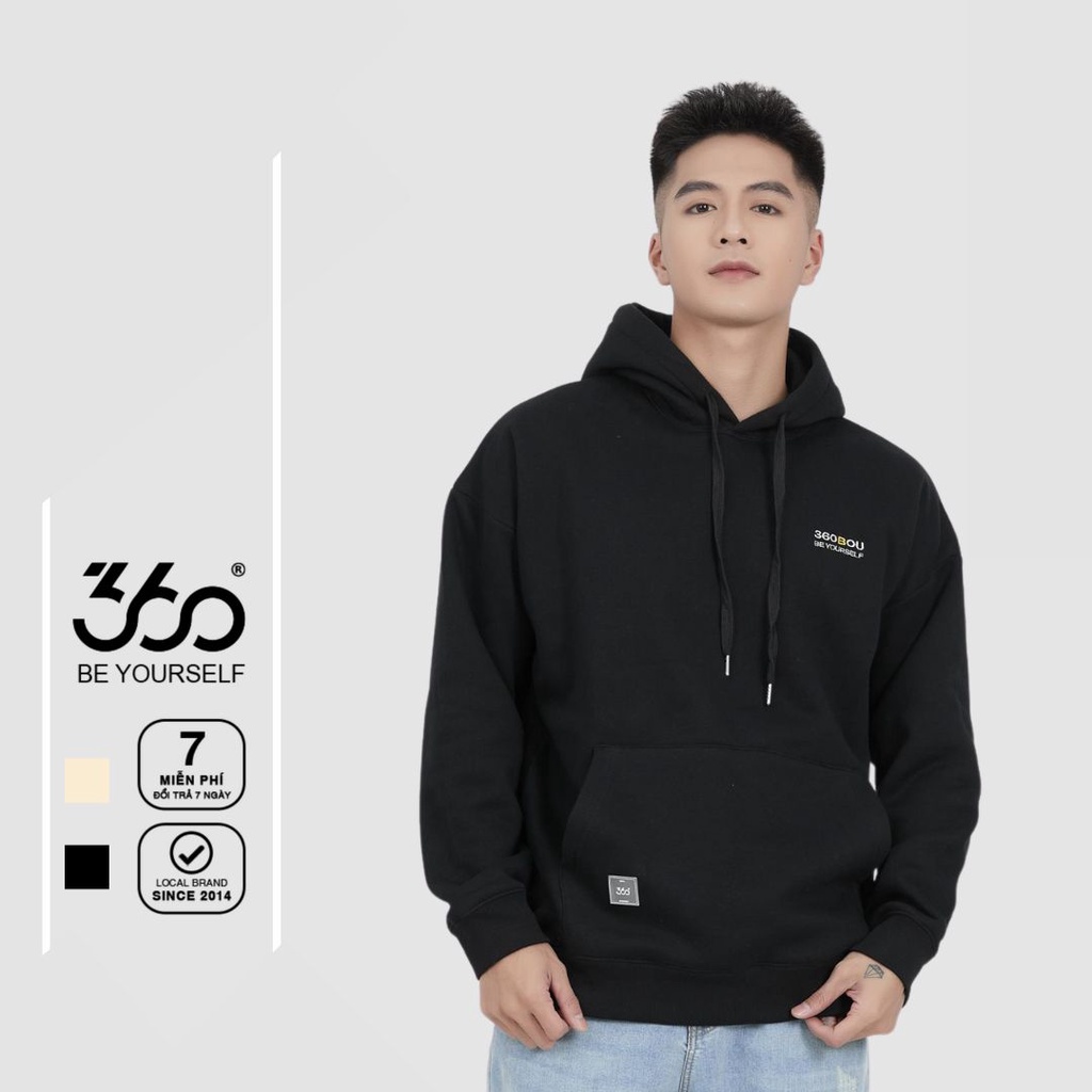 Áo hoodie nỉ bông nam lót lông cừu form rộng 360 Boutique thêu chữ ngực trẻ trung - AHHOL333