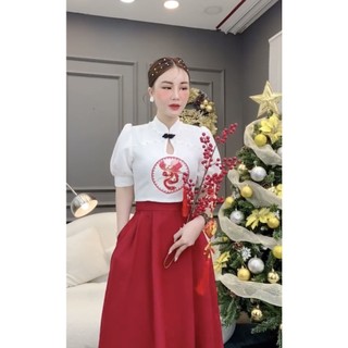 Set Đồ Đầm Áo Kết Ngọc + Chân váy Co giãn