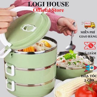 Hộp đựng cơm lúa mạch giữ nhiệt 2-3 tầng nhựa 2 lớp cách nhiệt kèm quai xách cao cấp