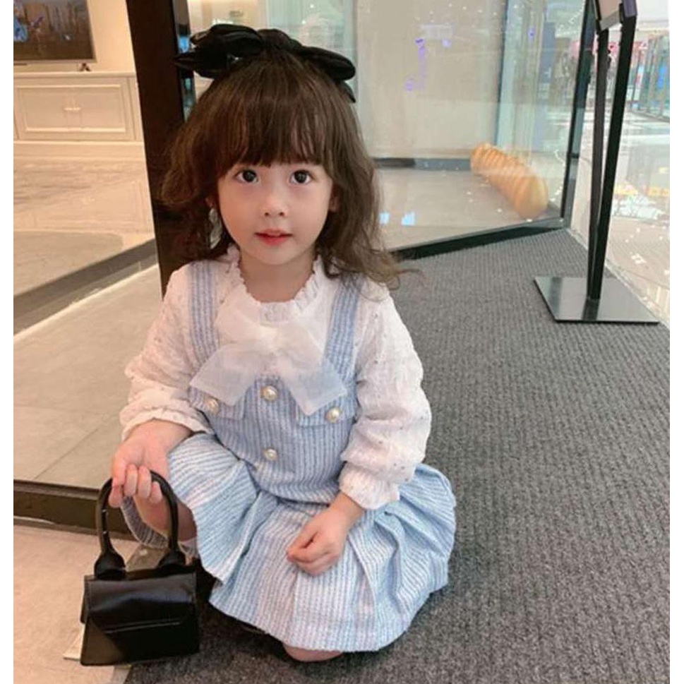 VÁY YẾM DẠ TWEED LIỀN ÁO VOAN TRẮNG ĐÍNH NƠ CHO BÉ- HÀNG QCCC