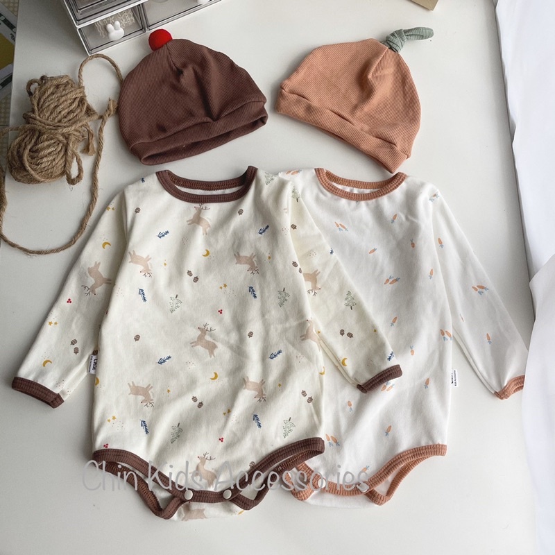 Sét body kèm mũ chóp vải cotton pc mềm mại cho bé