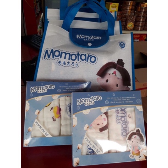 Chăn lông cừu và set khăn sữa 6 lớp +túi vải không dệt hkm Momodiamond/Momotaro