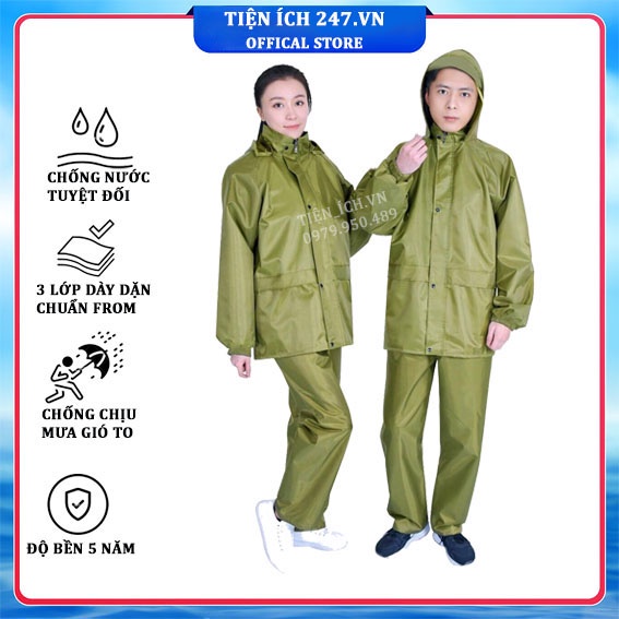 Bộ Áo Mưa Vải Dù Tráng Nhự Siêu Bền Dai Chông Nước Đi Mưa Chông Rét Đủ Size Từ 45kg-90kg