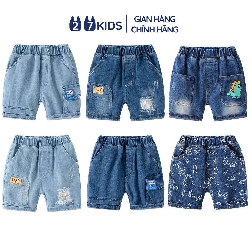 Quần short jean bé trai 27Kids WELLKIDS Quần đùi bò mềm lưng chun nam cho trẻ từ 2-8 tuổi BSJE2