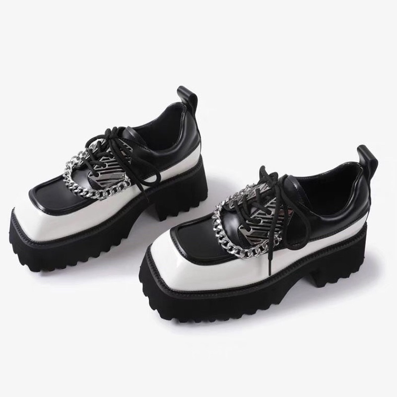 Giày da Derby phối màu chi tiết dây xích đế cao 5,5cm cực chiến FOOTMADE