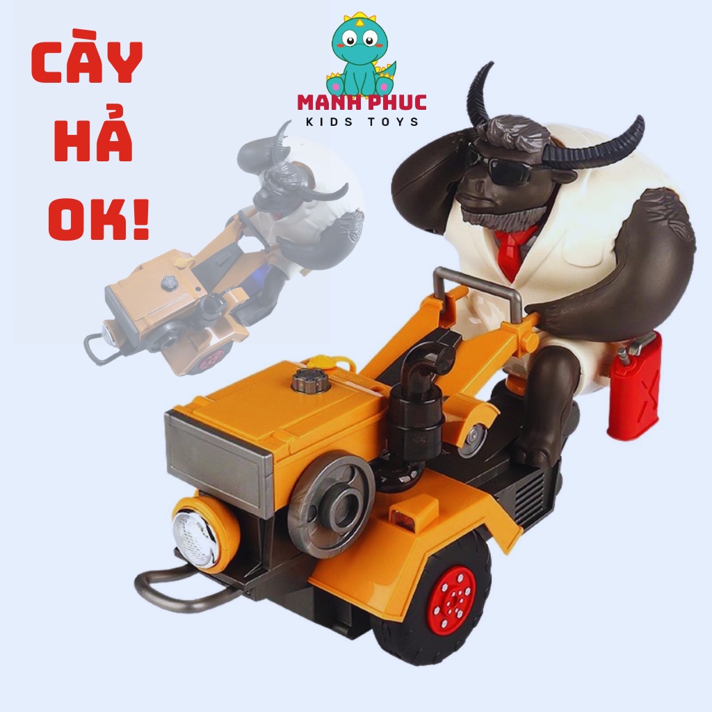 Đồ chơi trâu lái máy, chạy pin, có đèn có nhạc, quay 360 độ, đồ chơi giải trí cho các bé, không kèm pin.