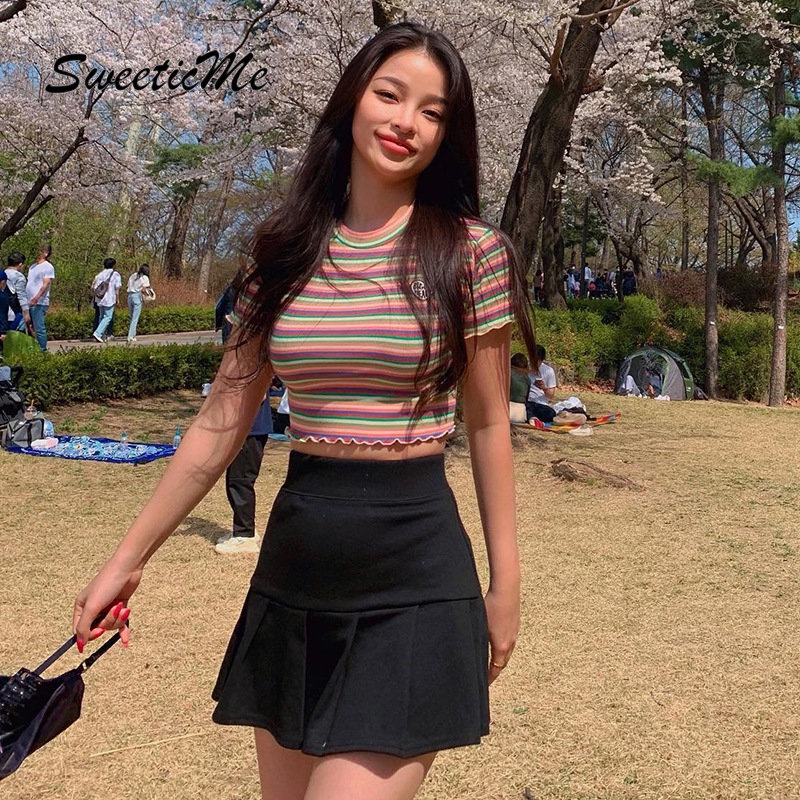 Áo Thun Tay Ngắn Dáng Ôm Phối Màu Tương Phản Thời Trang   Cho Nữ