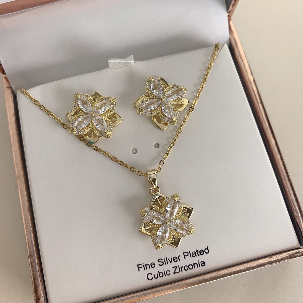 Set Vòng cổ Nhẫn Và Bông Tai Cỏ Bốn Lá Thiết Kế Mới Thời Trang Dành Cho Nữ
