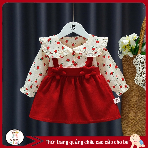 Đầm dài tay bé gái họa tiết hoa nhí dễ thương chất cotton quảng châu mỏng mát
