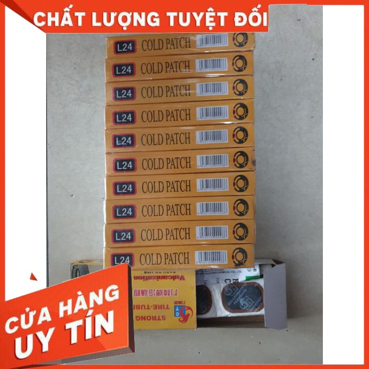 Hộp 24-48 Miếng Keo Dán Cao Su Và Chai Keo Vá Ruột Xe Đạp -Xe Máy Tặng 1 Miếng Giấy Nhám