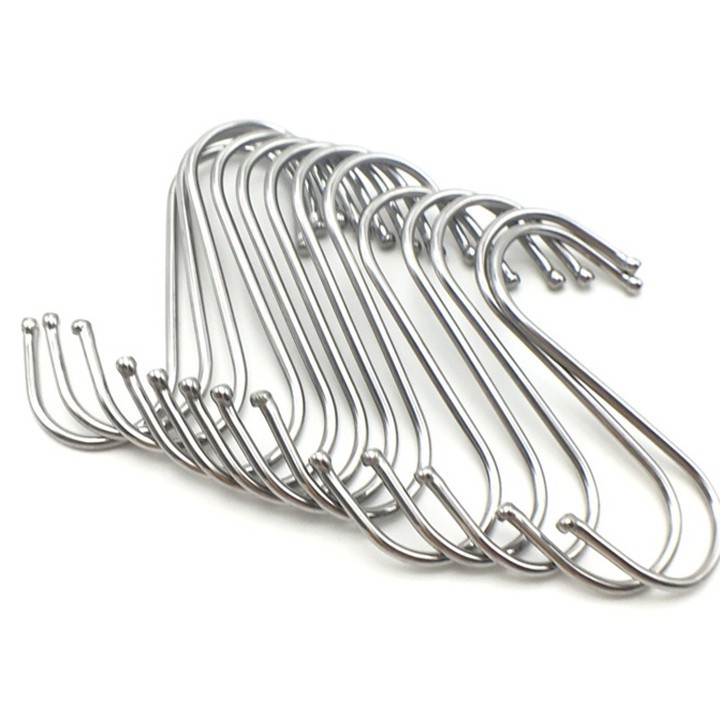 A099_Set 10 móc treo đồ hình chữ S chất liệu inox sáng bóng không gỉ sét, móc treo đa năng nhà bếp, nhà tắm, phòng ngủ