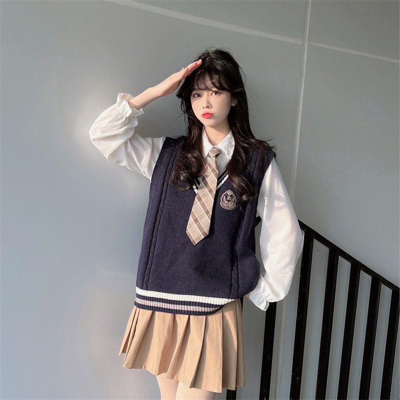 Áo gile len nữ màu nâu học sinh hàn quốc đi học - 068