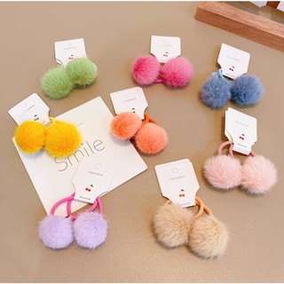 Set 2 dây cột tóc đính cục bông màu kẹo cho bé
