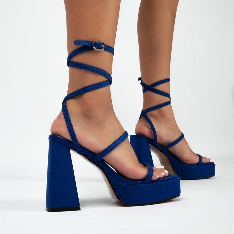 Giày Sandal Cao Gót Mũi Vuông Đế Dày Cột Dây Có Size 35-42 Thời Trang Dành Cho Nữ