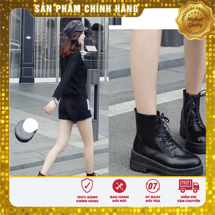 Giày combat boot, boots nữ, bốt ulzzang, bốt nữ cột dây đế viền chỉ cổ lửng tính tình S022