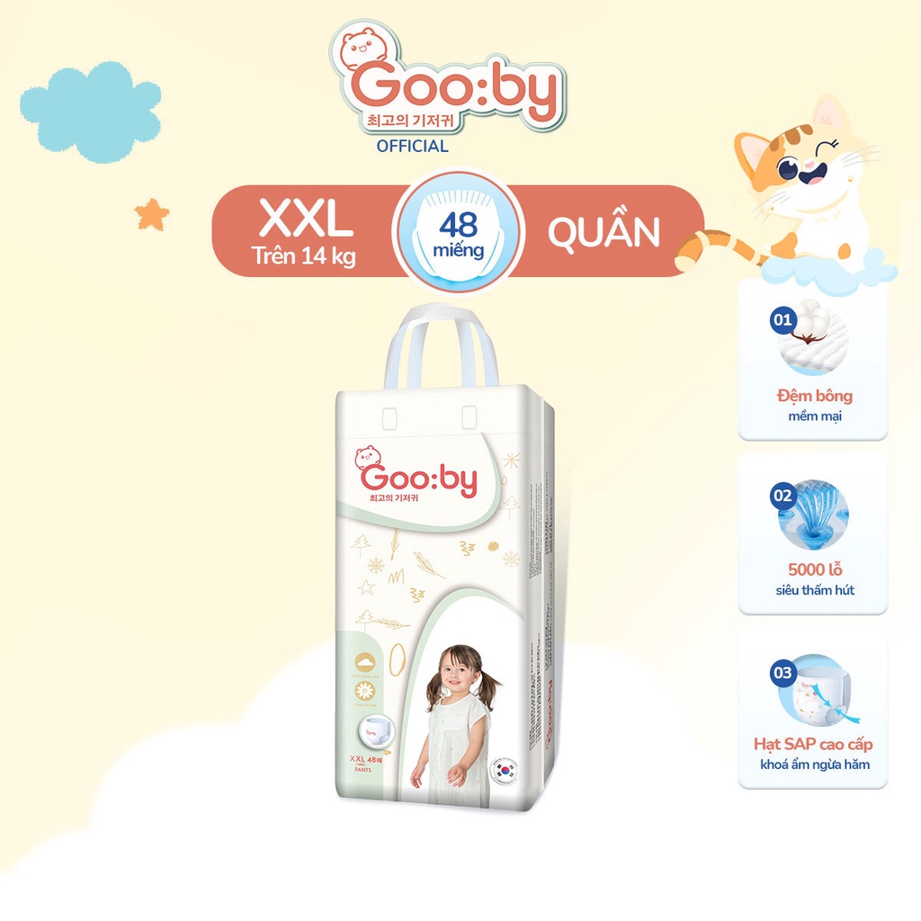 Tã/bỉm quần Gooby mềm mại, an toàn, siêu thấm hút size M/L/XL/XXL cho bé từ 9kg - 20kg