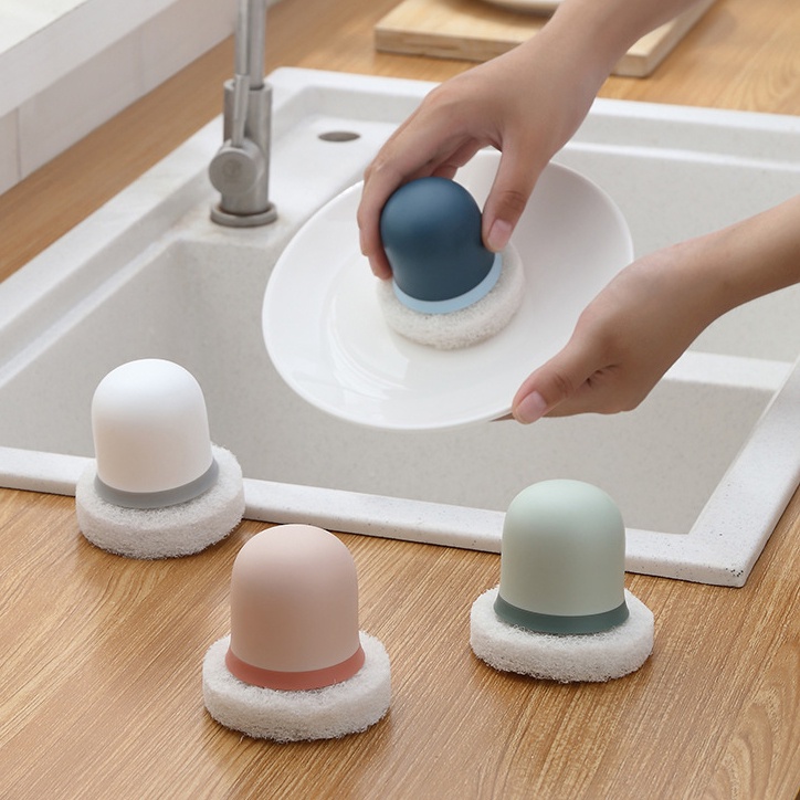 1 Miếng Bọt Biển Rửa Chén Có Tay Cầm Ngắn Không Đau Đa Năng