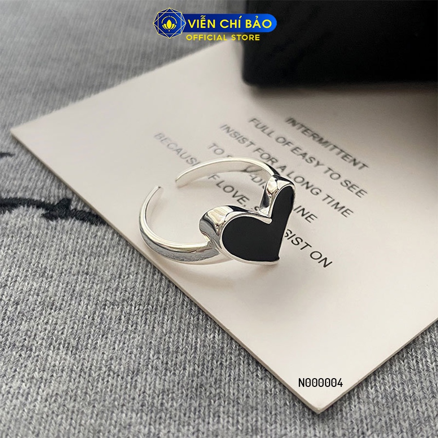 Nhẫn trái tim đen cách điệu chất liệu bạc Thái 925 thời trang phụ kiện trang sức nữ Viễn Chí Bảo N000004