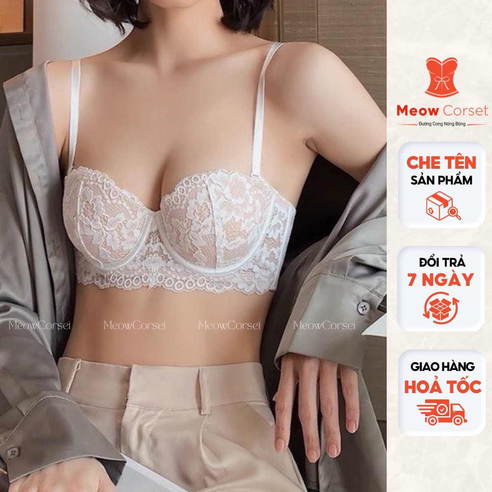 Áo lót ren mút mỏng có gọng nâng ngực 728 cúp ngang sexy [MEOW Corset] | BigBuy360 - bigbuy360.vn