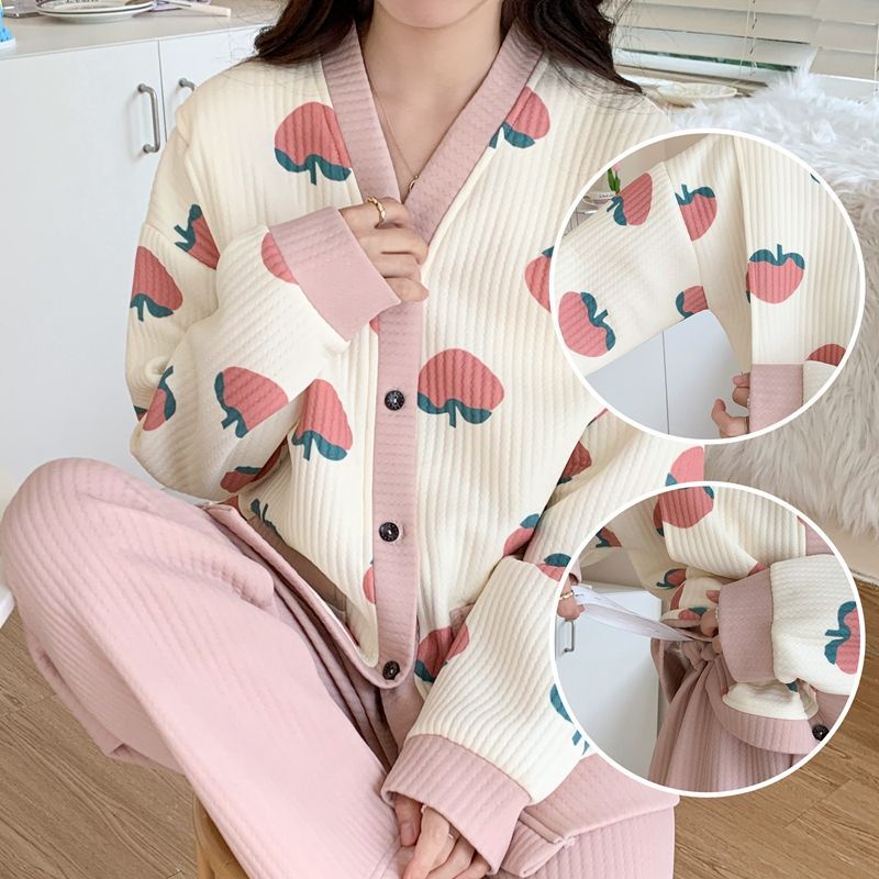 Quần áo giam cầm mùa thu và mùa đông cộng với kích thước bộ đồ ngủ cho bà bầu sau sinh cho con bú