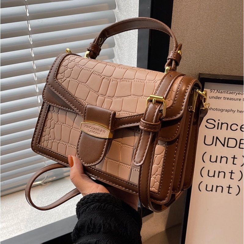 Autumn versatile Western style small square bag 2022 new fashion crocodile pattern casual Korean style shoulder bag casual messenger bag R5MZ